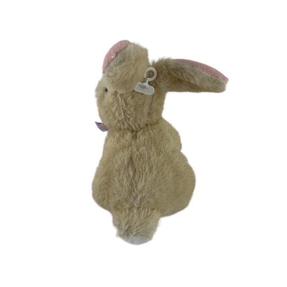 Hug Fun Cream Bunny Rabbit Plush 7" Purple Floral Bow Pink Glitter Ears Easter - Picture 3 of 6